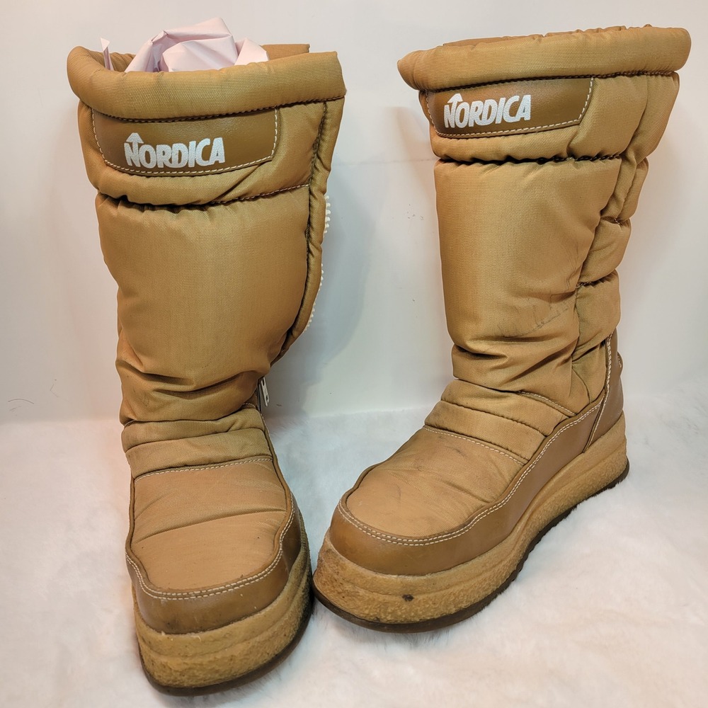 Nordica Vintage Tan‎ Puffer Snow Boots Made in Italy Zip Up Fur Lined Size 44